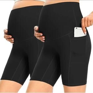 (2) Small 8" Maternity Shorts w/Pockets Over Belly Pregnancy Shorts Athletic